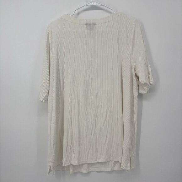 J Jill Wearever Collection Cream Short Sleeve Shirt Size XL Ribbed Stretch - Picture 2 of 9